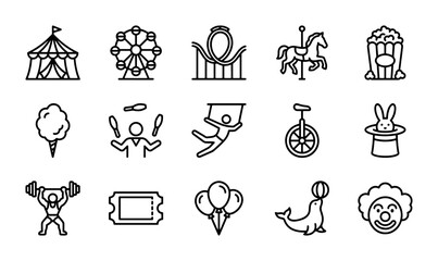 Circus Icons Set: Carnival, Amusement Park, Entertainment Vector Graphics Collection © Designhoost Ltd