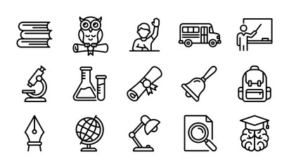 Fototapeta premium Education Icons Set: School, Learning, Knowledge, Science, Study, 15 Vector Elements