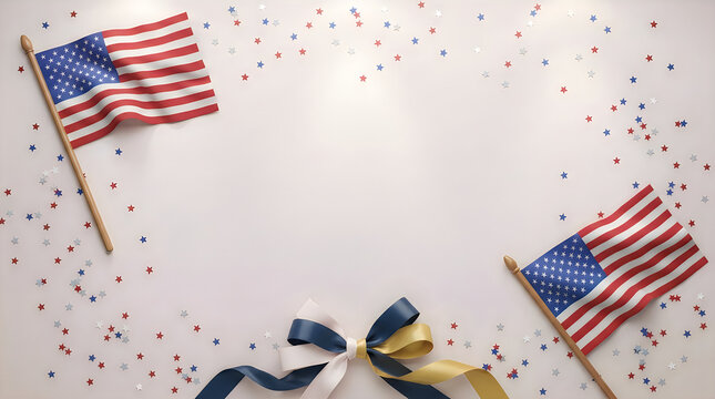 Labor day patriotic usa flags and confetti festive american holiday celebration layout