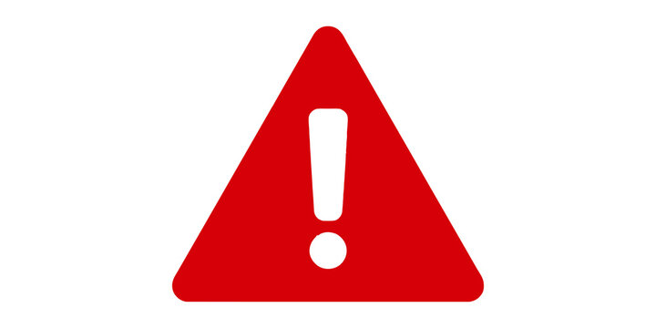 Red Warning Triangle with Exclamation Mark Icon on Transparent Background