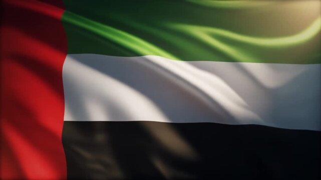 United Arab Emirates Flag Rippling with Light and Shadow in a Close- Up View nation country
