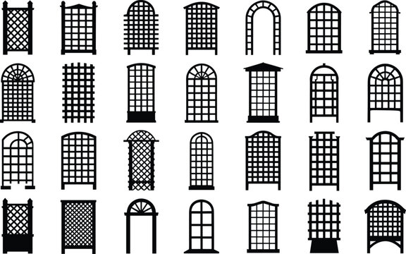 Garden trellis set silhouette vector illustration collection of various lattice panel designs black
