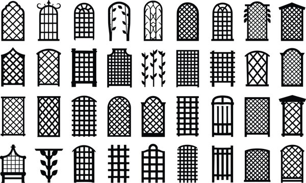 Wide selection of garden trellis and archway designs for landscaping and botanical art projects