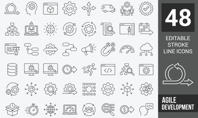 Agile Development web icons in line style. Scrum, requirements, maintenance, testing, software collection. Vector illustration. © Zilkasun