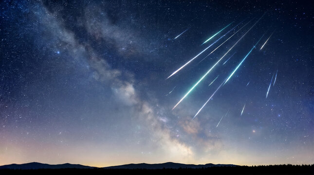 Night sky with shooting stars and the Milky Way in the background  