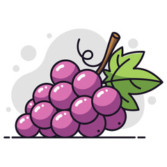Obraz premium Cluster of grapes attached to stem with single leaf. non editable strokes