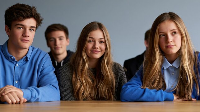 Calm peer group sitting together in classroom with gentle lighting