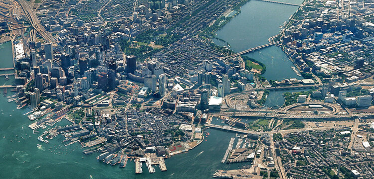 Panormaic view of the city of Boston and its harbor, Massachusetts