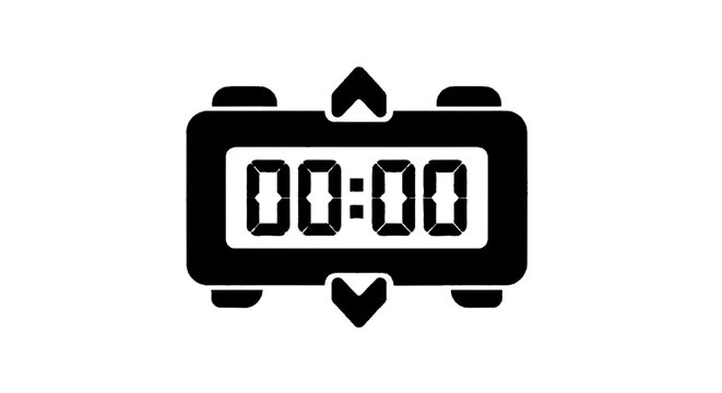 Minimal black silhouette icon, simple flat vector, bold black shape, no gradients, no shading digital clock icon with up and down arrows for time adjustment on a, flat icon style