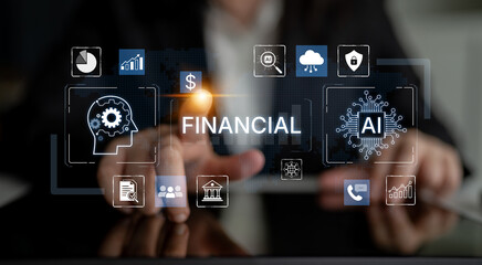 Fototapeta premium Financial AI analytics supports investment decisions, forecasting and risk management, combining secure automation, compliance monitoring and data insights for global finance teams. Corpus