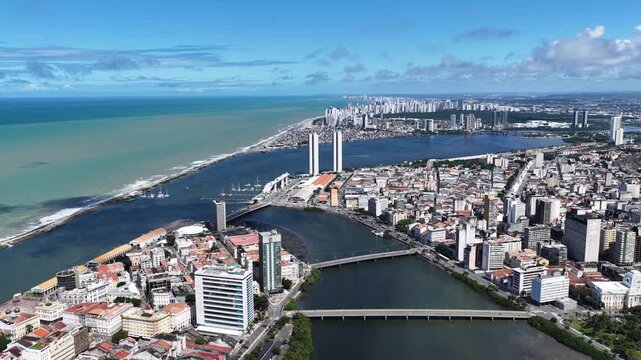 Recife Skyline In Recife Pernambuco Brazil. Amazing Skysrapers And Traffic On Street Viewed From Above. District Skyline. Cities Of The World Landscape. Recife Pernambuco.