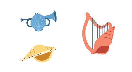 Colorful illustration of various musical instruments arranged on a white background ©  Auralis_Arlo