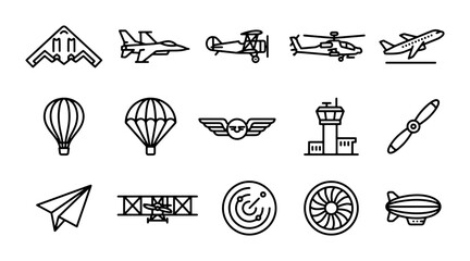 Airplane Icons Set: Aviation, Aircraft, Transport, Travel, Technology, Vector Graphics © Rajib