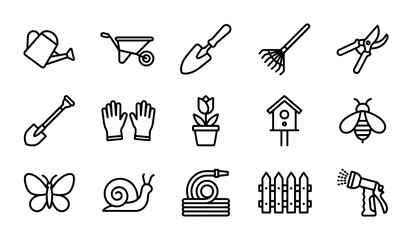 Gardening Icons Set: Tools, Plants, Insects, and Accessories for Outdoor Activities © Ibrahim