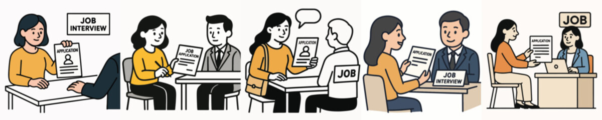 Fototapeta premium Set of vector illustrations of women applying for jobs