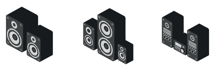 Fototapeta premium Speaker units grouped as audio system set on white background