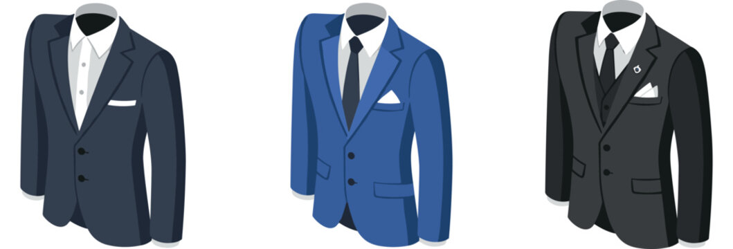 Men suits neatly arranged on exhibition mannequin stands