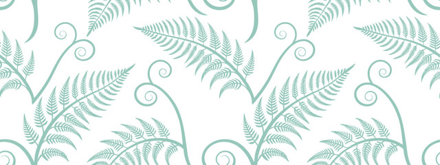 Elegant seamless fern leaf pattern with delicate botanical foliage in soft green outline. Nature inspired vector background. Perfect for fabric, wallpaper, wrapping paper, textile and surface design. © KhanMinhazulIslam