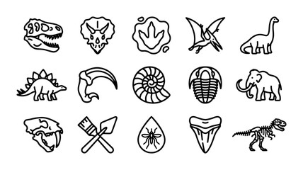 Dinosaur Icons Set, Prehistoric Fossil Vector Graphics, Paleontology Symbols Collection © Rohan