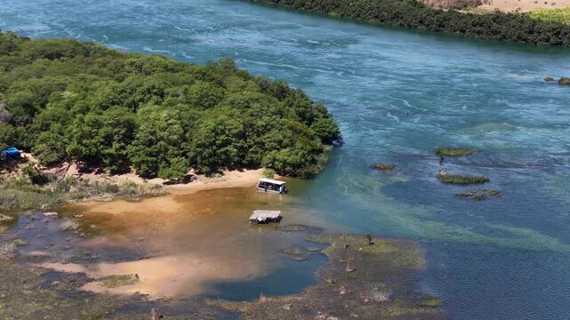 Sao Francisco River In Juazeiro Bahia Brazil. Aerial View Of A River Surrounded By Lush Green Tropical Rainforest. Tropical Eco Tourism. Rainforest Landscape. Juazeiro Bahia.