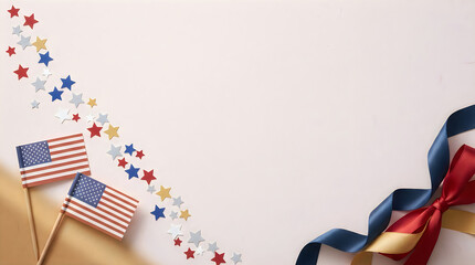Obraz premium Labor day celebration american flags stars and ribbons patriotic holiday concept