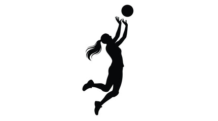 Obraz premium Minimalist black vector illustration of a professional female volleyball player jumping to hit the ball