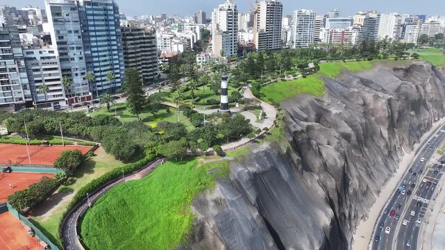 Navy Lighthouse In Lima Metropolitan Region Peru. Famous Botanical Garden Showing The Around The City. Beach Landscape. Summer Backgrounds. Lima Metropolitan Region.