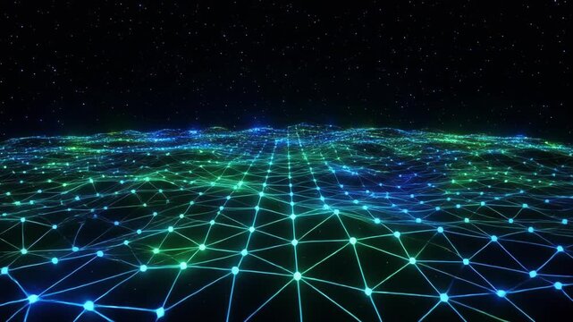 Abstract digital particles forming dynamic geometric patterns in motion