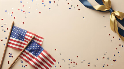 Obraz premium Labor day celebration american flags confetti and ribbons patriotic holiday concept