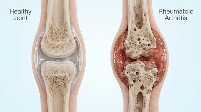 Rheumatoid Arthritis vs Healthy Synovial Joint Medical Illustration