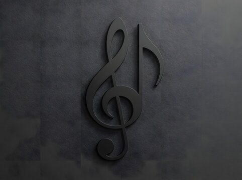 Black treble clef music icon on a dark gray textured background elegant musical symbol.
