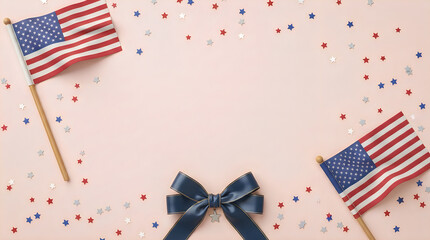 Obraz premium Labor day patriotic usa flags and ribbon festive american holiday celebration background