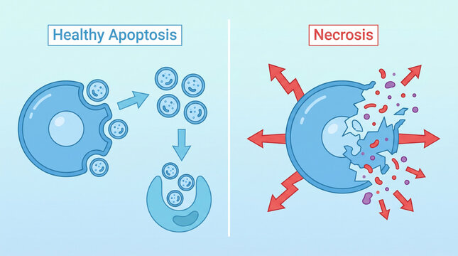 Healthy Cell Apoptosis vs Necrosis Medical Comparison Infographic