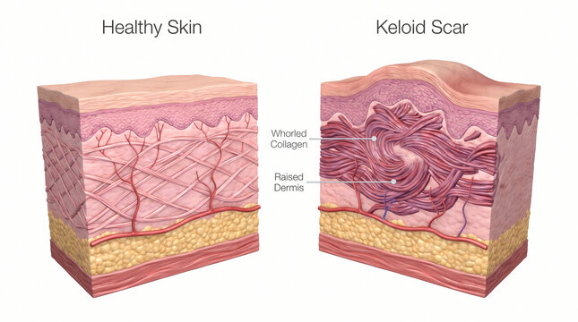 Healthy Skin vs Keloid Scar Tissue Formation Comparison