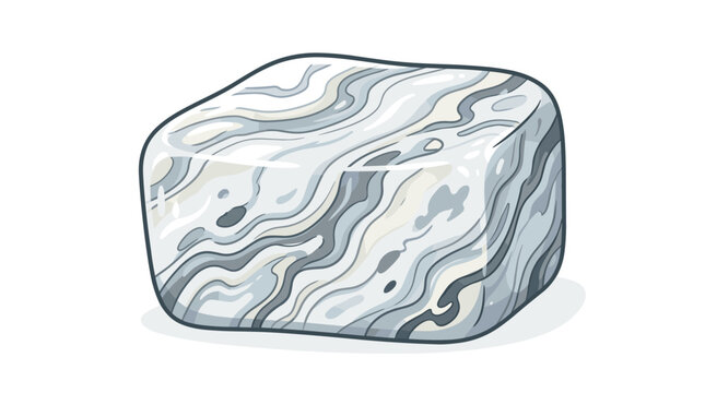 Stylized illustration of a single ice cube with swirling grey and white patterns inside, isolated on a white background
