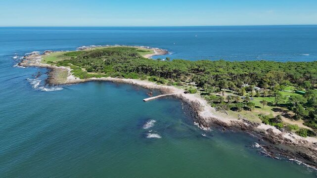 Gorriti Island In Punta Del Este Maldonado Uruguay. Breathtaking Aerial View Of A Lush Tropical Coastline Scenery. Landmark Coast. Tropical Skyline. Punta Del Este Maldonado.