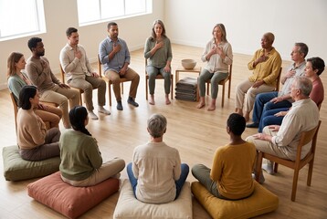 Fototapeta premium Calm Breathing Circle Supporting Mental Health In Community Studio