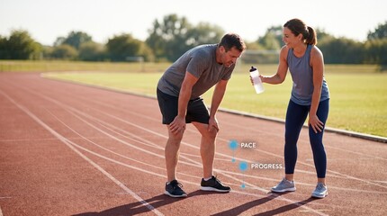Fototapeta premium Friends Recovering After Track Run With Subtle Performance Graphics