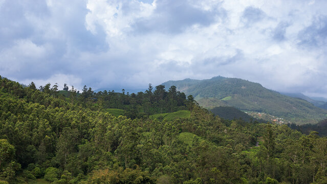 Panoramic View of Misty Hills and Lush Green Valleys in Munnar, Kerala, India