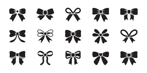 Decorative ribbon bow silhouettes collection for festive greeting cards and fashion accessory design vector. © MSTGIRATUN