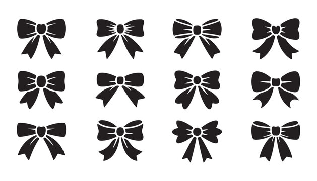 Festive ribbon bow icons set with detailed loop styles for luxury gift wrapping and wedding stationery vector.