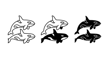 Orca Whale Icons Set, Killer Whale Vector Graphics, Marine Mammal Illustrations, Ocean Wildlife Symbols, Black and White © Tamim