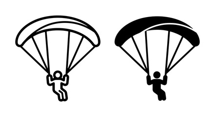 Paragliding Icons, Skydiving Silhouette, Extreme Sports Vector Art, Adventure Activity Graphics, Black and White Symbols © Tamim