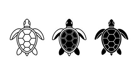 Sea Turtle Icons Set, Marine Animal Vector Graphics, Ocean Wildlife Silhouette Collection, Simple Aquatic Creature Illustrations © Doha