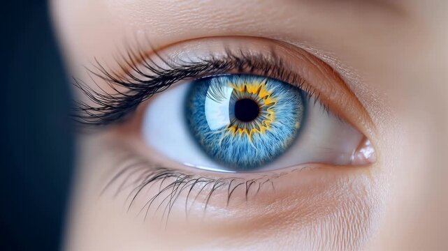 Detailed human blue eye blinking in extreme closeup revealing natural iris texture vision health and expressive facial mp4ement