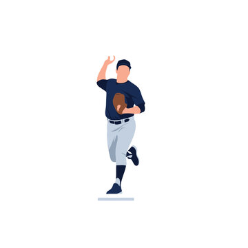 Vector illustration of a professional baseball pitcher in mid-motion performing a pickoff throw to first base on a grass field stadium mound, athletic sports action graphic.