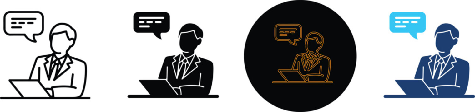 Set of four business professional communication icon variations