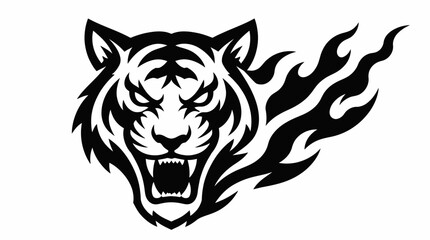 Fototapeta premium Fierce tiger head logo with flame accents and roar.