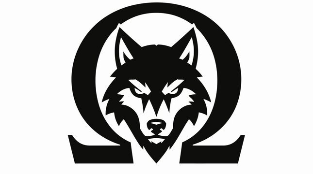 Wolf head inside omega symbol crest logo mascot.