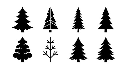 Obraz premium Conifer Tree Silhouettes, Pine Evergreen Vector Icons, Forest Nature Elements, Winter Season Graphics